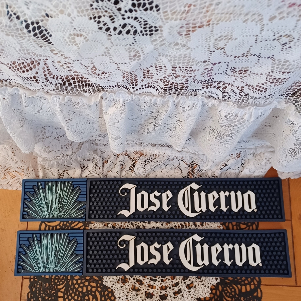 (2) JOSE CUERVO TEQUILA BLUE AGAVE RUBBER RAIL DRINK MATS 21" X 3 3/8" USED
